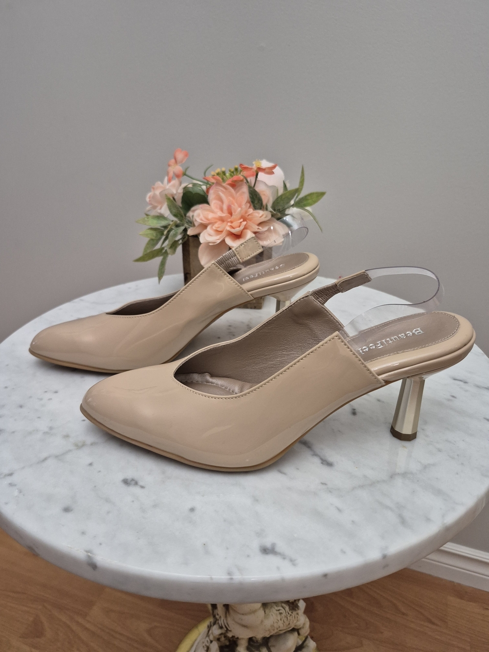 BeautiFeel Neutral Patent Slingback Pumps in Beige